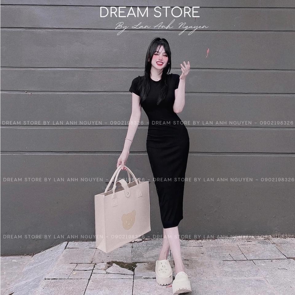 Đầm Body Cổ Tròn Tay Ngắn Hoa Lưng Chất Thun Gân Xương Cá Thích Hợp Mặc Đi Tiệc Đi Làm Đi Chơi