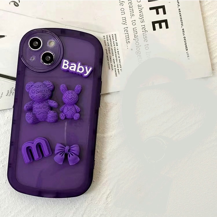 Casing Realme 11 9i 5 5s 5i 7i 2 Pro U1 C53 C55 C17 C21Y C25Y C1 C2 C11 C31 C20 C12 2020 C15 C25 C25S C35 C30 Narzo N53 20 30A 50A Prime Cute Purple Bowknot Letter Bear Rabbit ins Round Airbag Fine Hole Lens Protection Clear Soft Phone Back Case NKS 08