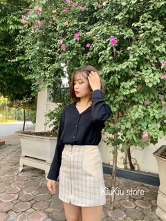 Chân váy dạ kẻ