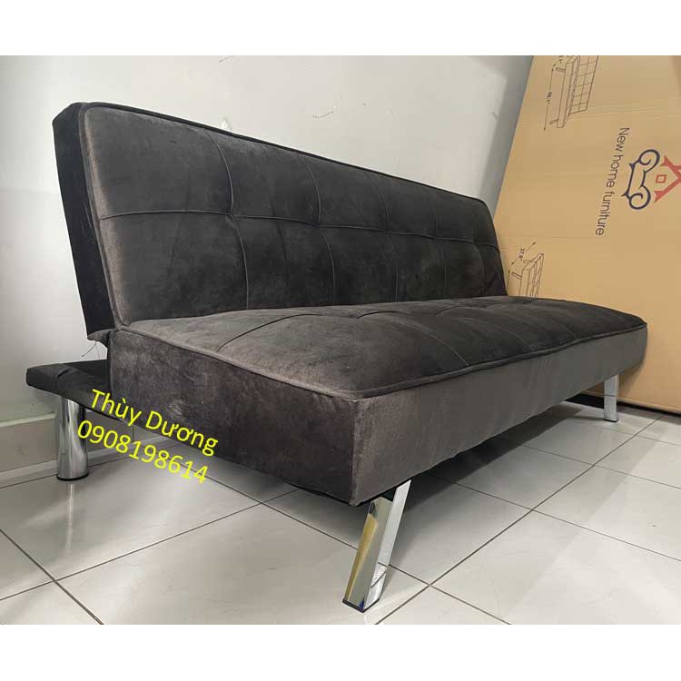 Sofa bed - Sofa giường bọc vải màu Nhung màu Xám Đen - Sofa xuất khẩu chân kim loại cao cấp