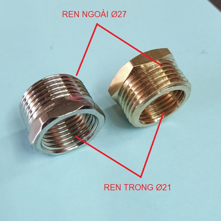 Cà Rá, Đầu Nối Chuyển Ren Ngoài Ø27- Ren Trong Ø21 Bằng Inox Hoặc Thau Tùy Chọn