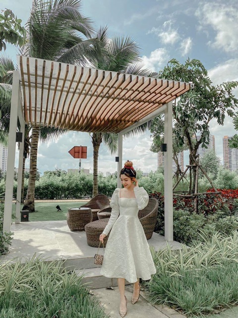 [Mã FATHANG5 giảm 10K đơn 50K] KÈM ẢNH/VIDEO THẬT - Đầm xoè gấm hoa tay dài phồng Siêu Xinh -MS204V | BigBuy360 - bigbuy360.vn