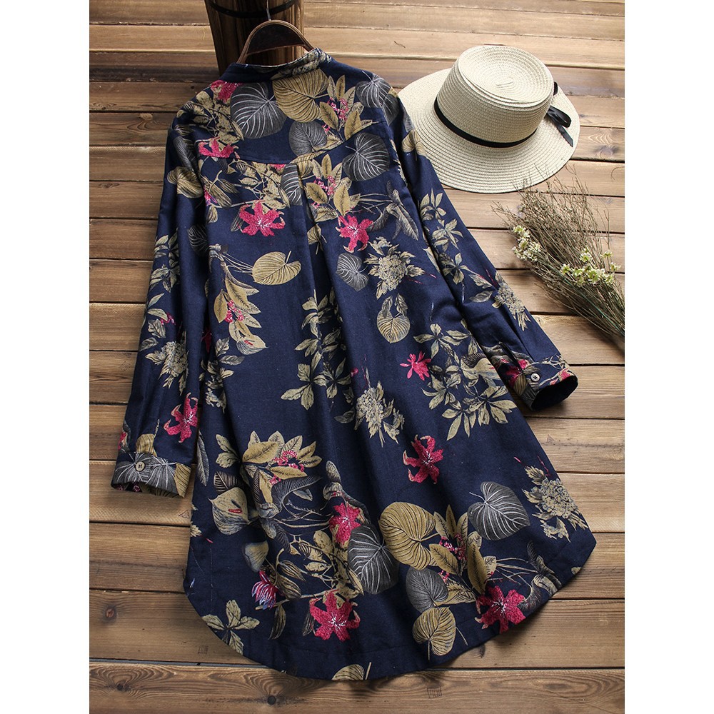 ZANZEA Áo Kiểu Nữ Dài Tay Cổ Tròn In Hoa Thời Trang