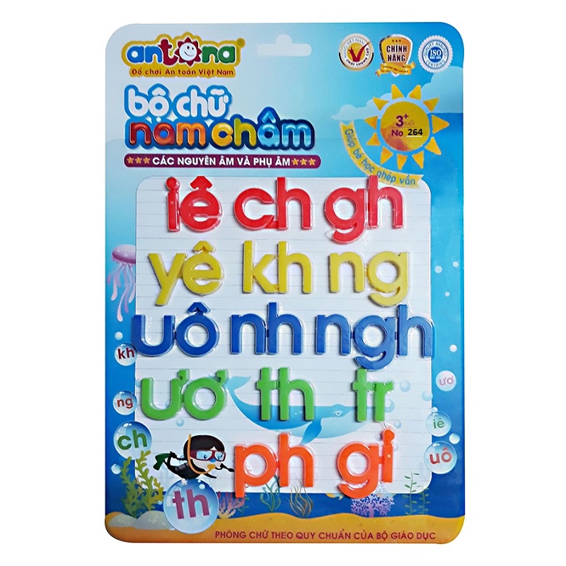 Bộ chữ nam châm các nguyên âm và phụ âm - Antona 264 I Đồ chơi bé học ghép chữ