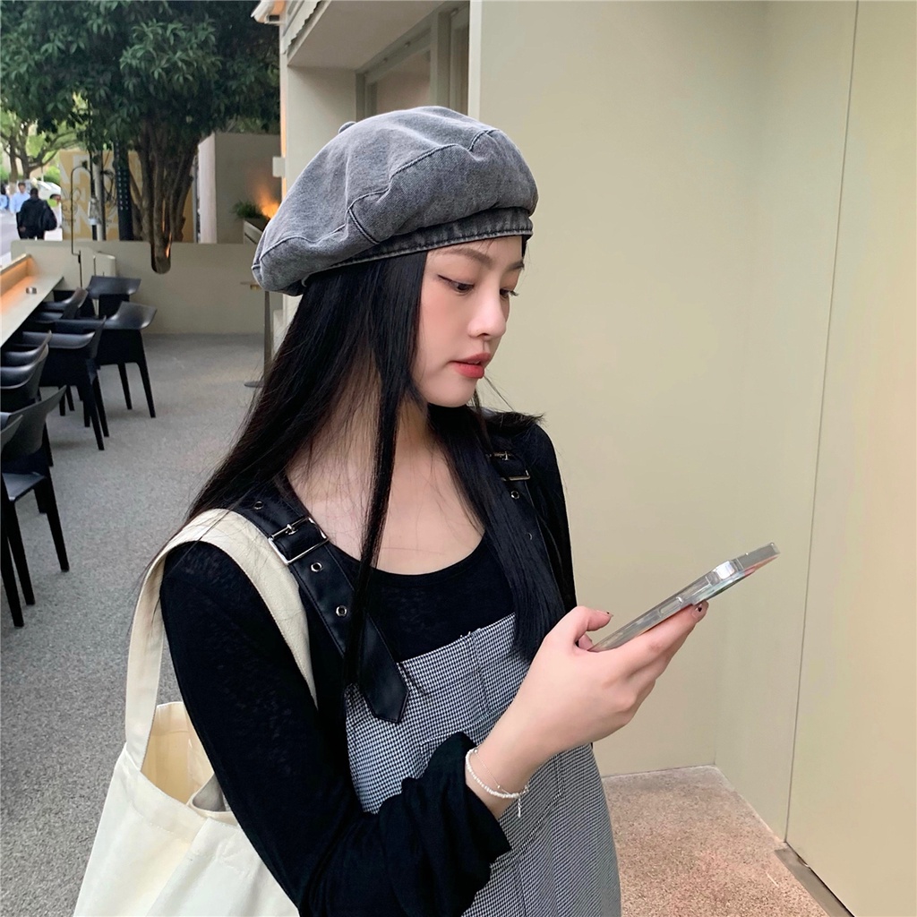 Mũ beret MG STUDIO chất denim màu đen cao cấp