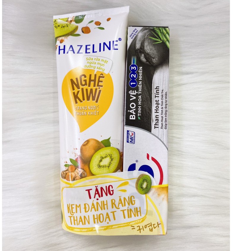 Sữa rửa mặt Hazeline sáng da nghệ kiwi (100g) (kèm tặng quà mini )