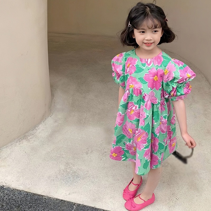 Đầm Công Chúa Tay Ngắn In Hoa Se7en Cho Bé Gái