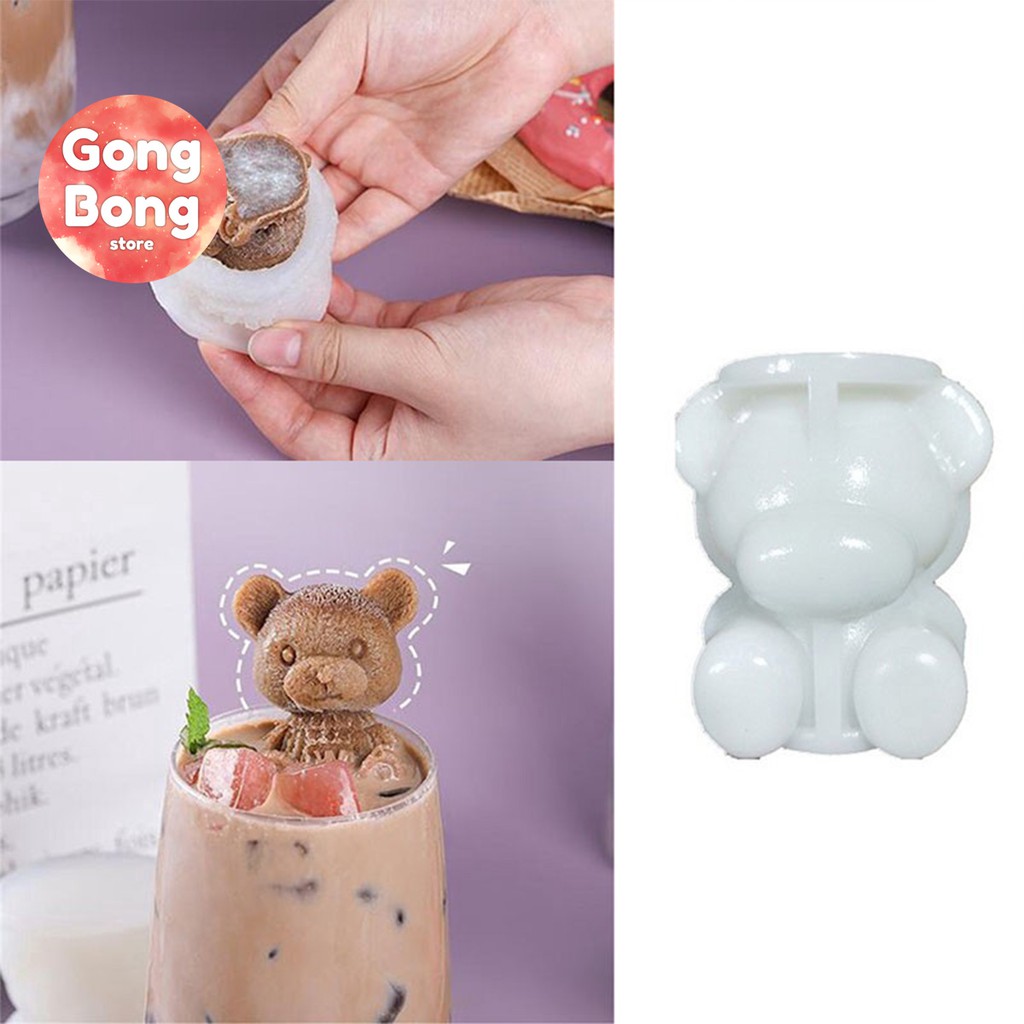 Khuôn làm đá silicon hình gấu 3D xinh xắn, khay đá cute trang trí đồ uống Gong Bong Store