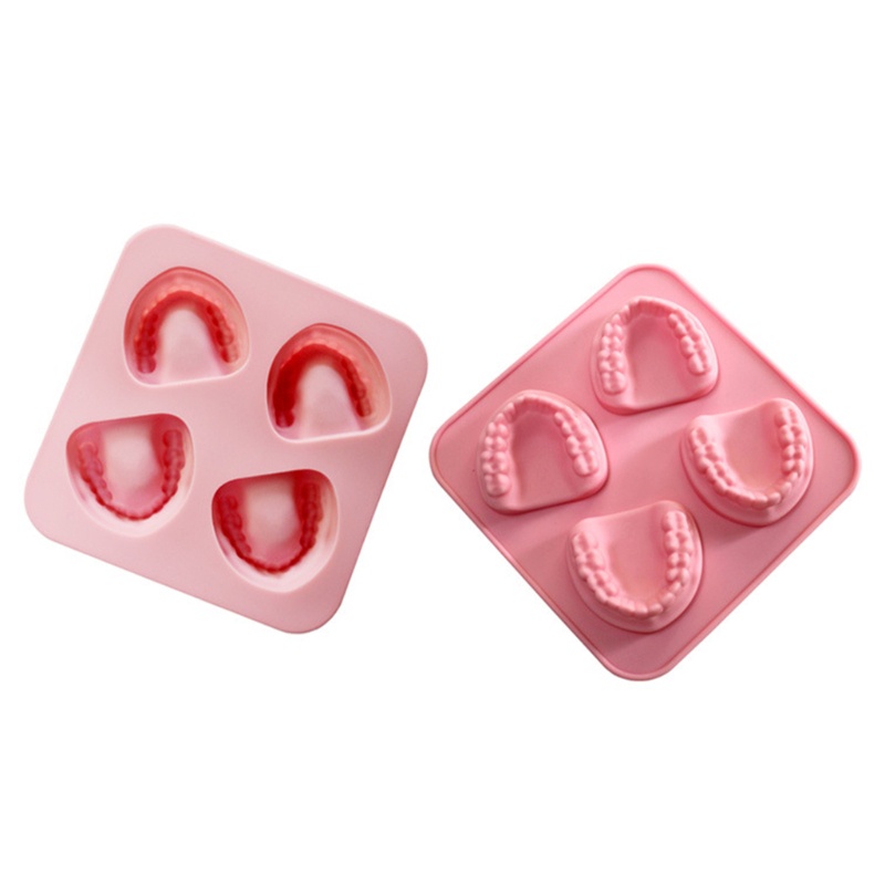 Khuôn Silicone Làm Kem 4 Ngăn Tạo Hình Hàm Răng Độc Đáo DIY