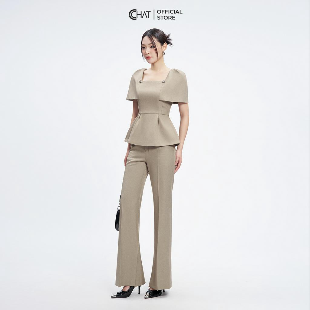 Set Đồ Nữ 𝐂𝐂𝐇𝐀𝐓 Áo Peplum Quần Ống Vẩy Chất Tuytsi Cao Cấp Mềm Mịn 53BNS2001ET