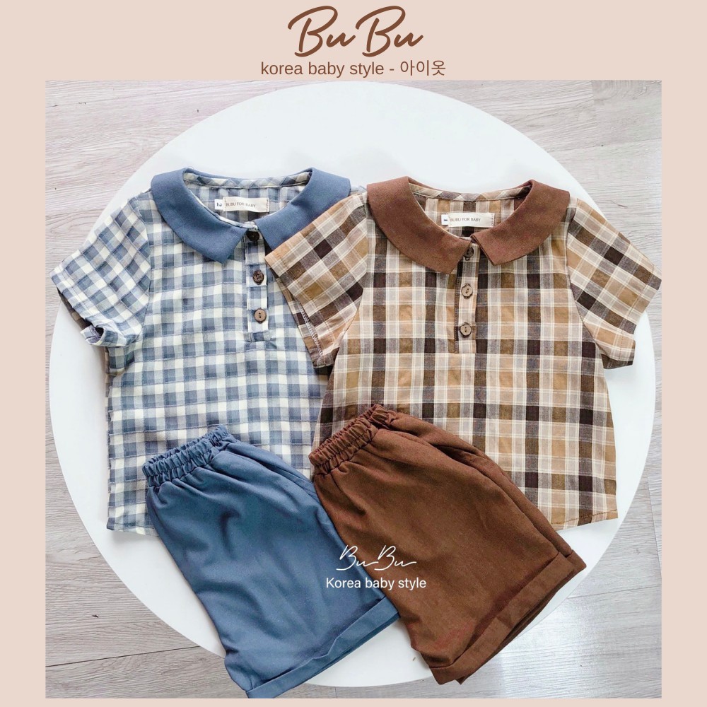 Set Cổ Mix Cho Bé Trai Chất Linen Kẻ Caro Thoáng Mát ❤️ Hàng Thiết Kế BuBu