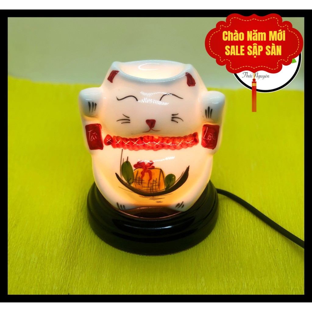 Đèn xông tinh dầu, đèn đốt tinh dầu hình mèo thần tài tặng kèm tinh dầu - Beetech