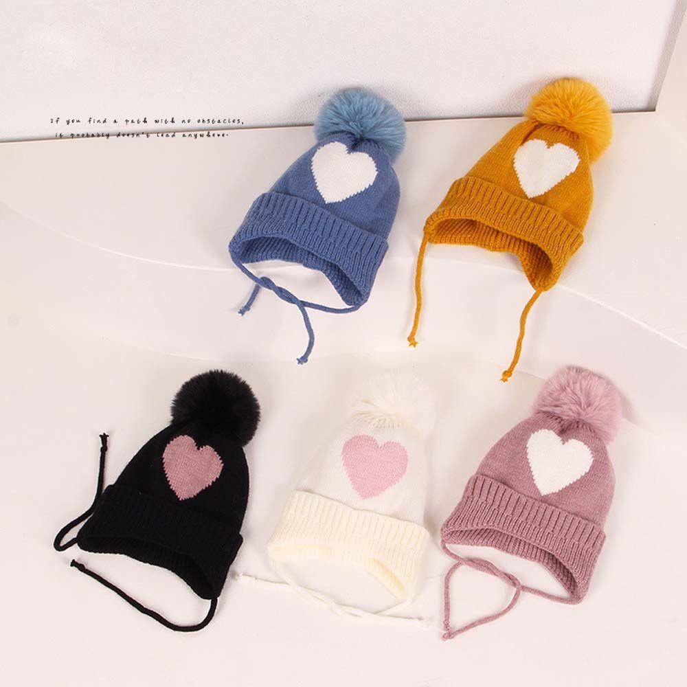 Mũ Đan Len In Hình Trái Tim Thời Trang Thu Đông Cho Bé