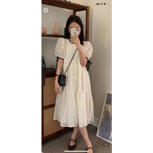 Váy babydoll cộc tay thiếu nữ viền đen dáng xoè bồng bềnh