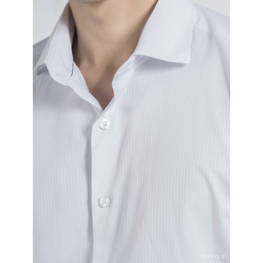 Sơ mi nam cộc tay Trắng kẻ sọc cao cấp CEFFYLO chất Cotton thoáng mát, thấm hút mồ hôi
