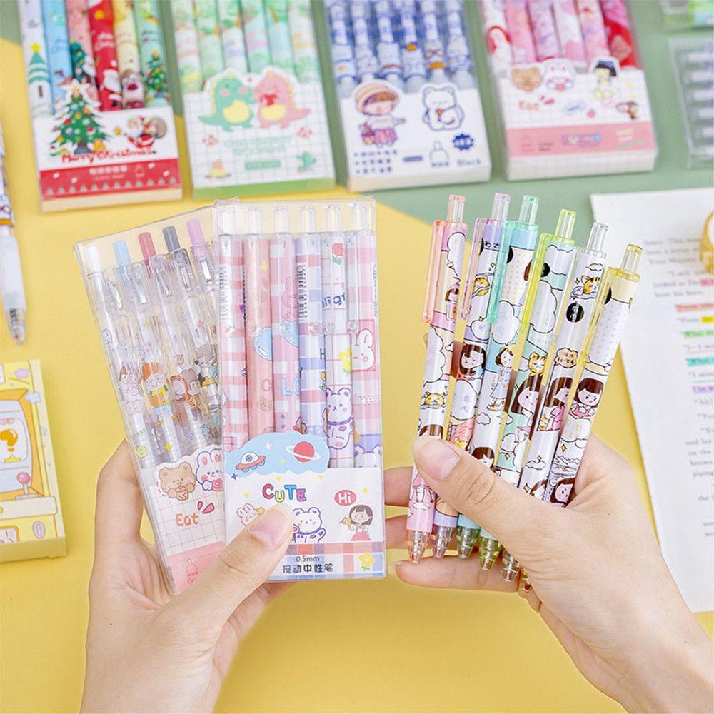 Set 6 Bút Mực Gel Màu Đen Kiểu Dáng Dễ Thương Cho Học Sinh / Văn Phòng