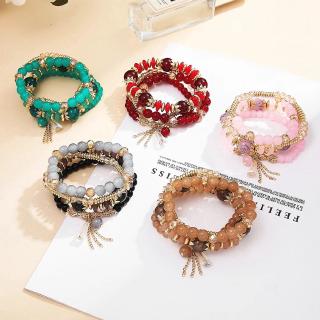 4Pcs/Set Handmade Acrylic Beaded Bracelet with Shell Leaf Pendant Women Bohemian Jewelry 1005 1007 1009