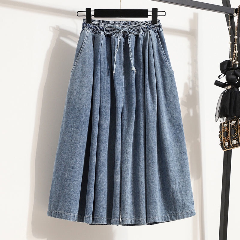 Quần Short Jean Ống Rộng Lưng Thun 45% Size Lớn Thời Trang Mùa Hè 2022 Phong Cách Mới Cho Nữ 100kg