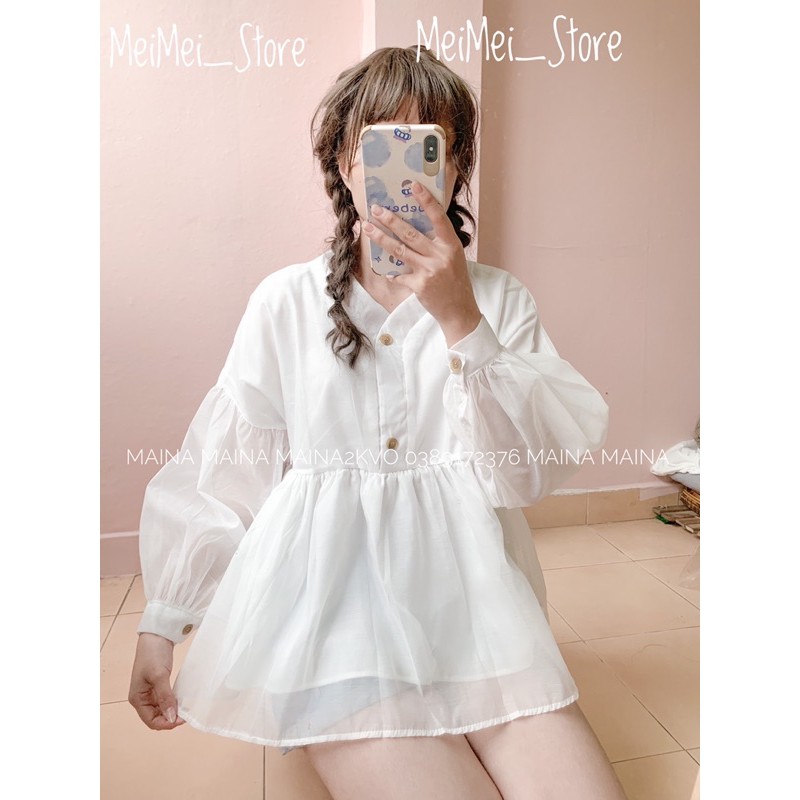 Áo babydoll tay trong bồng bềnh( ảnh thật/sẵn)