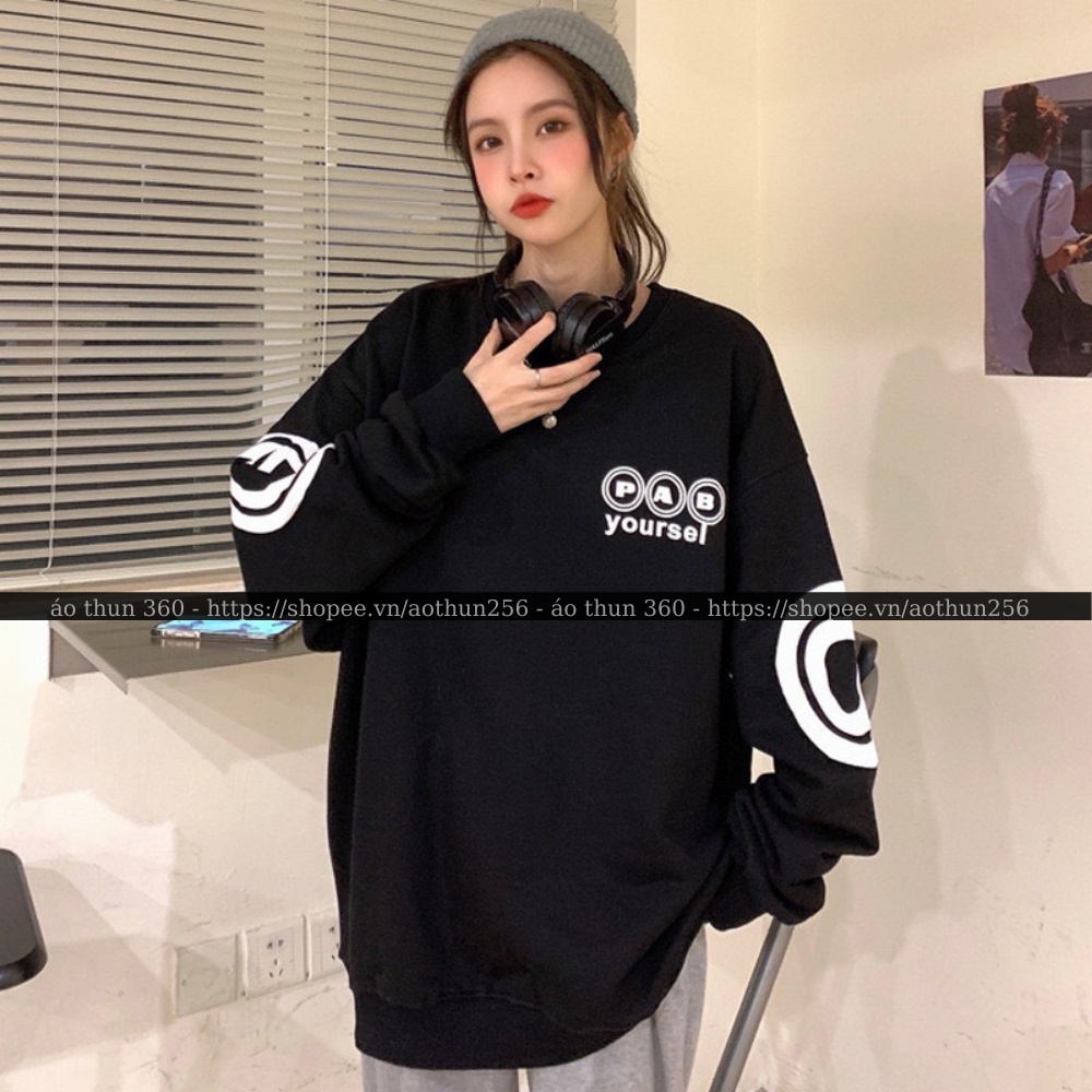 Áo nỉ sweater nữ form rộng PAB1 chất vải nỉ ngoại dáng Hàn Quốc thu đông dáng rộng tay bồng unisex nam nữ Ulzzang