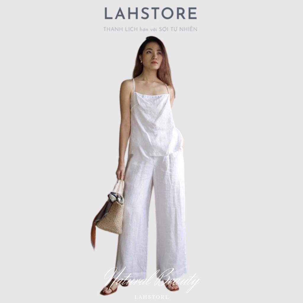 Áo 2 dây nữ LAHSTORE vải linen Hàn dày dặn, cổ ngang cách điệu trẻ trung A2D02 (Trắng)