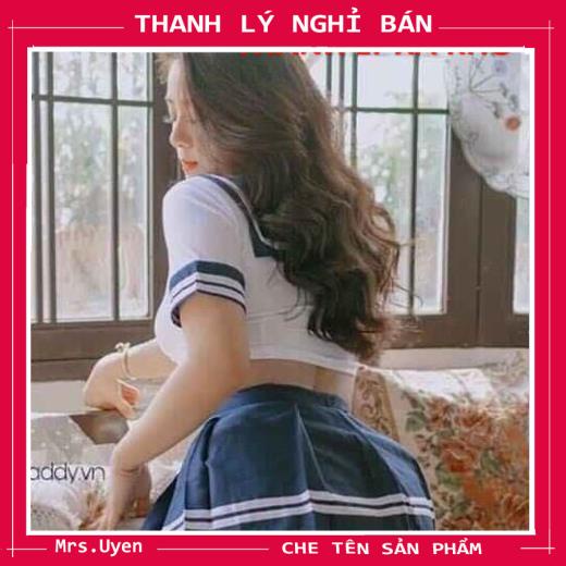 Bộ đồ ngủ cosplay sexy đồng phục nữ sinh Nhật Bản, đầm ngủ cosplay học sinh, thủy thủ, PJ gồm : áo croptop + váy xòe
