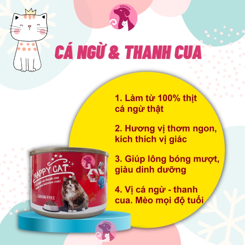 COMBO 3 Lon Pate Happy Cat  | Pate mèo | Thức ăn cho mèo dinh dưỡng (Hàng Việt Nam chất lượng cao)