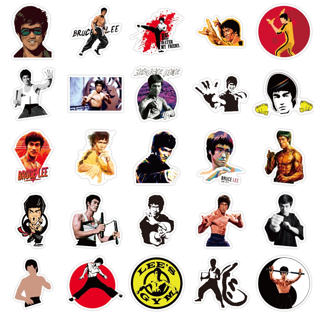 Bộ 50 Miếng Dán Trang Trí Chống Thấm Nước Họa Tiết Graffiti Bruce Lee