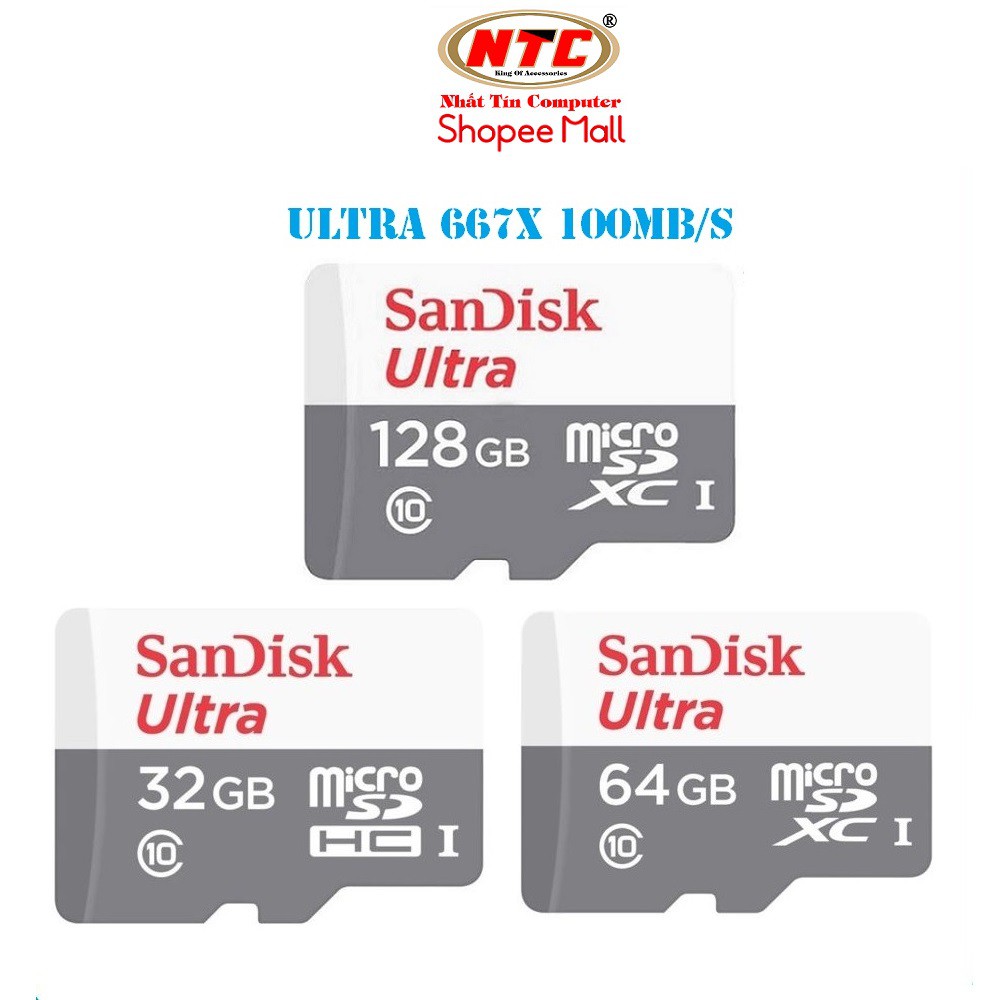 Thẻ nhớ MicroSDXC SanDisk Ultra 32GB / 64GB / 128GB 667x 100MB/s (Xám)