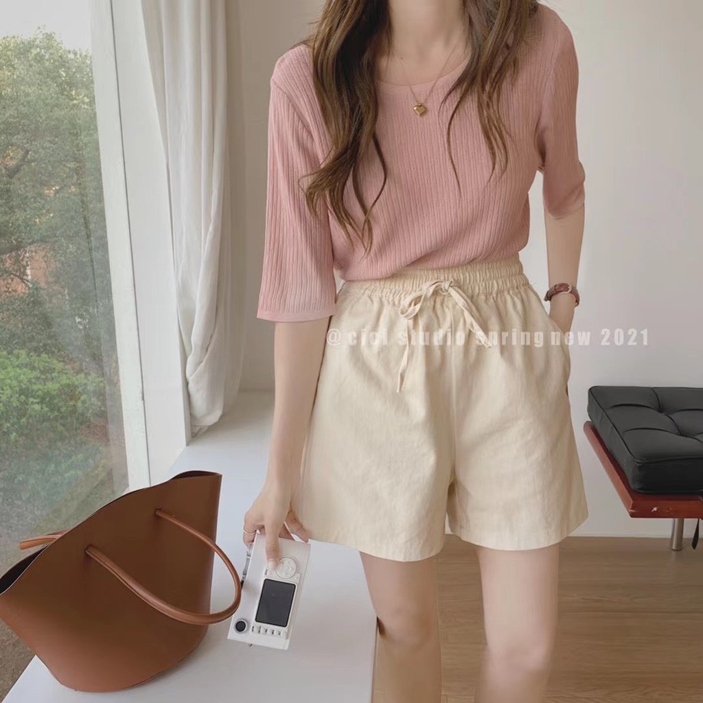 Quần short thô chun rút eo Ulzzang style  Hàng quảng Châu