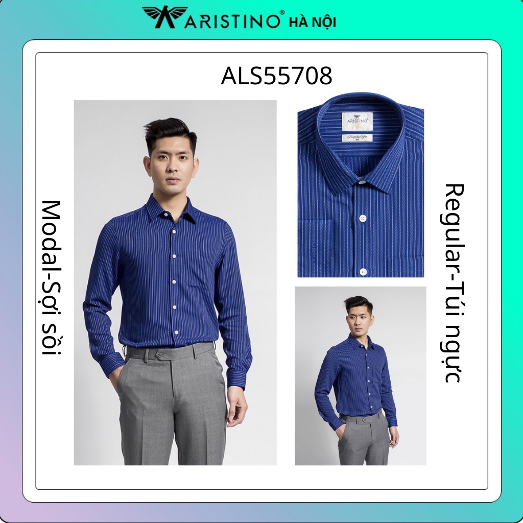 Áo sơ mi dài tay Aristino sợi sồi kháng khuẩn ,tà lượn trẻ trung from rộng ALS55708