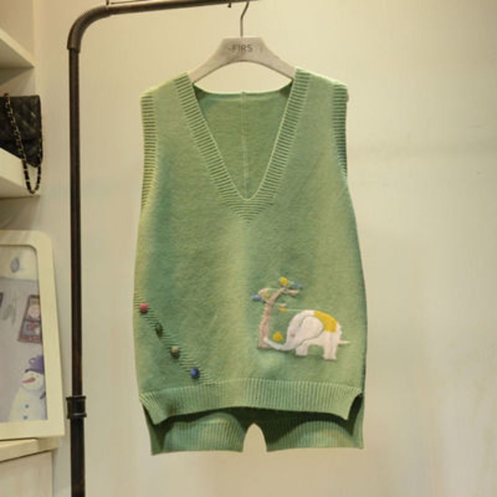 Áo Sweater Dệt Kim Không Tay Dáng Rộng Cổ Chữ V Cài Nút Màu Sắc Thời Trang Mùa Thu