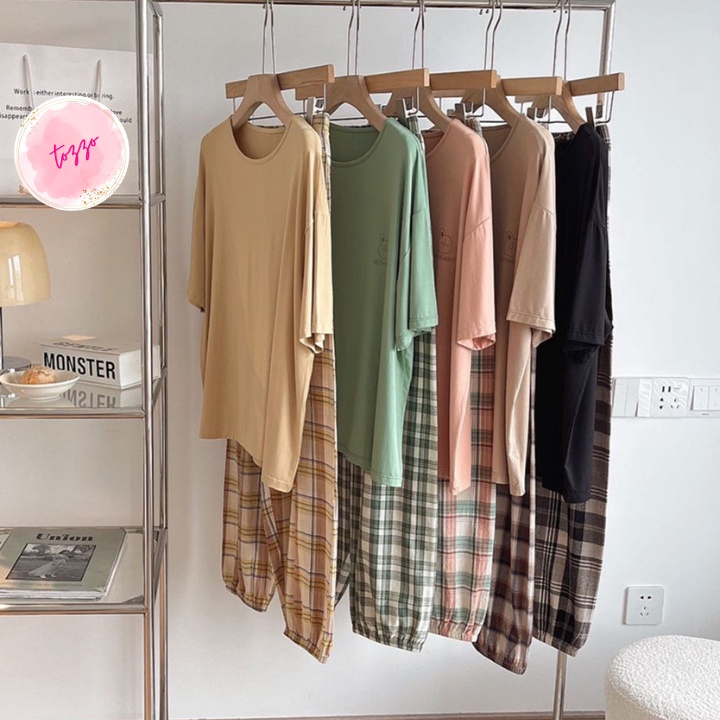 Đồ bộ bigsize nữ quần dài  TOZZO mặc ở nhà mùa hè cute dễ thương chất thun cotton phong cách hàn quốc BCD04
