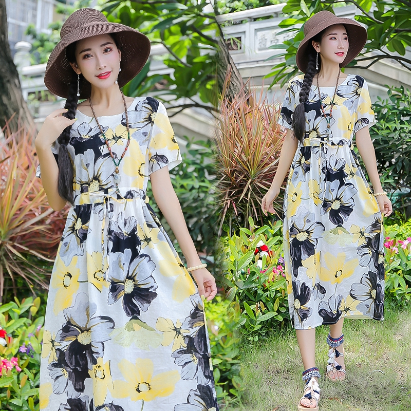 Đầm Cotton Lanh Mỏng Dáng Rộng In Hoa Cổ Điển Mới Chất Lượng Cao | BigBuy360 - bigbuy360.vn