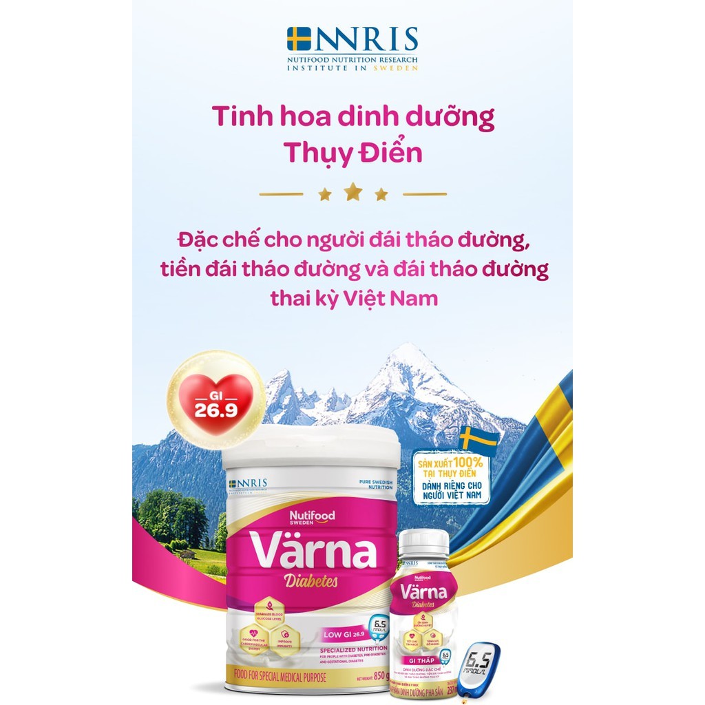 Sữa Bột Nutifood Varna Diabetes 850G bổ sung dinh dưỡng giành riêng cho người bị tiểu đường.