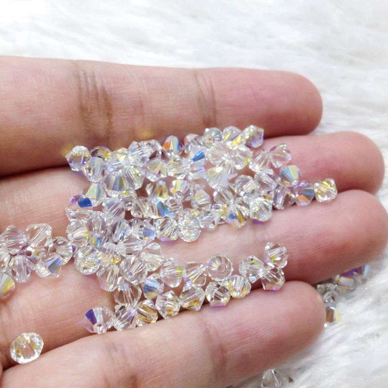 Hạt đá pha lê hình thoi trắng ánh 7 màu size 4mm cao cấp cườm xỏ vòng thủ công handmade