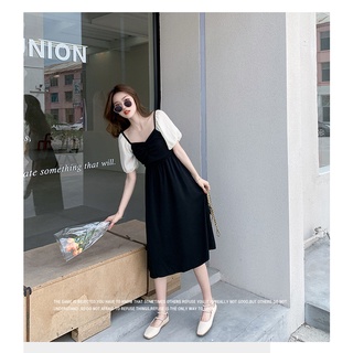 Đầm váy đen nữ dáng dài tiểu thư tay voan trắng vintage nhẹ nhàng tiểu thư