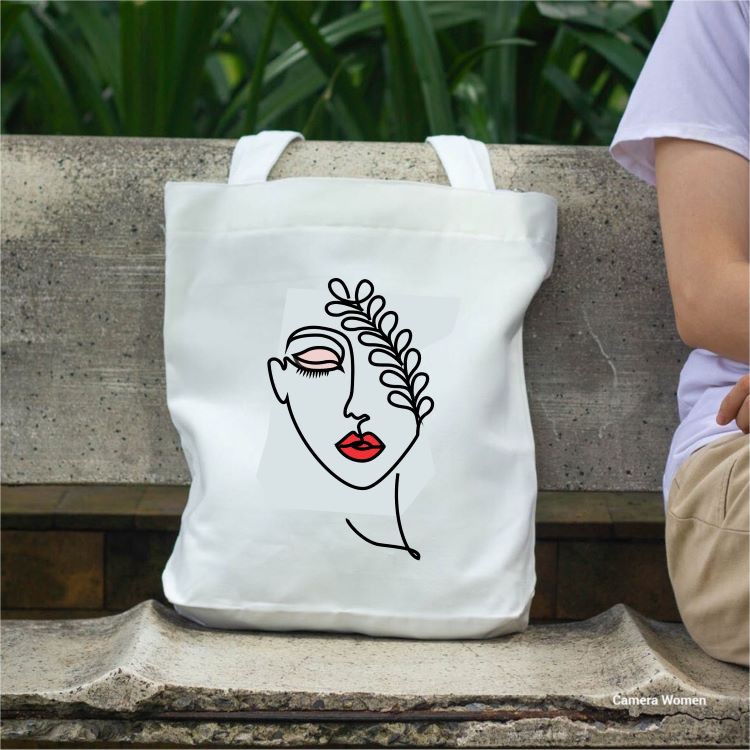 Túi tote vải canvas in hình gương mặt cô gái đựng đồ đi học đi làm đi chơi tiện lợi phong cách thời trang Hàn Quốc