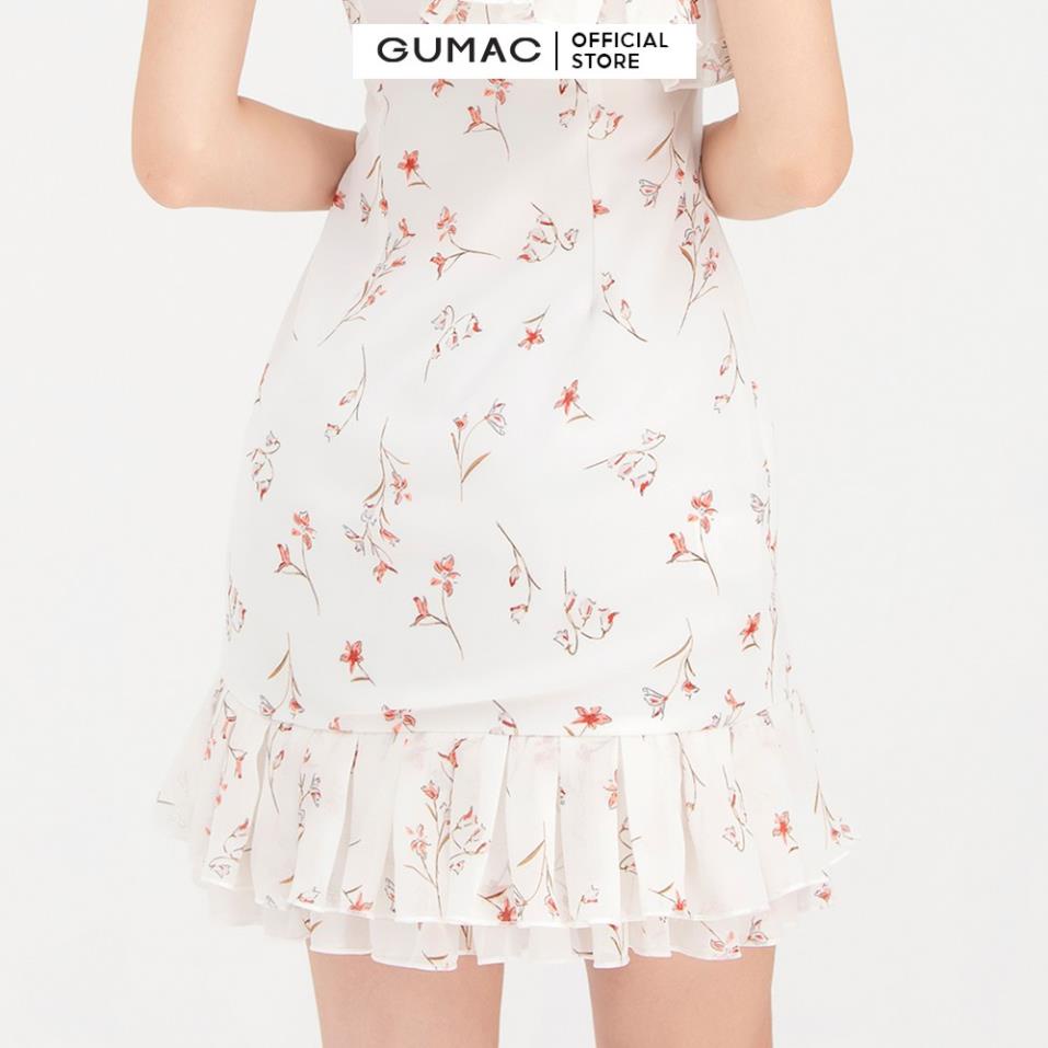 Đầm nữ lệch vai phối bèo thanh lịch quyến rũ GUMAC họa tiết hoa DB774 – GUMAC >>> top1shop >>> shopee.vn
