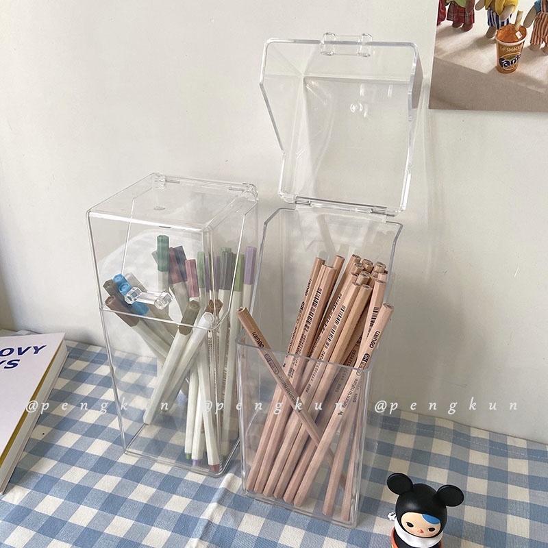 Hộp Đựng Cọ Trang Điểm / Bút Trang Điểm Đa Năng Bằng acrylic Trong Suốt Đơn Giản Dành Cho Học Sinh