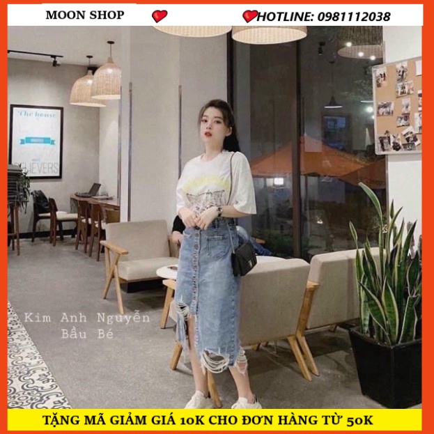 CHÂN VÁY JEAN DÀI VẠT LỆCH RÁCH GẤU VIỀN CÚC DỌC _CHÂN VÁY BÒ RÁCH dáng thon cao LOANBOUTIQUE -[ NEW ARRIVAL]