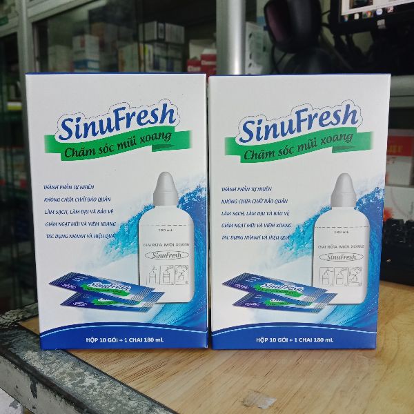 Bình rửa mũi Sinufresh 180ml kèm 10 gói muối