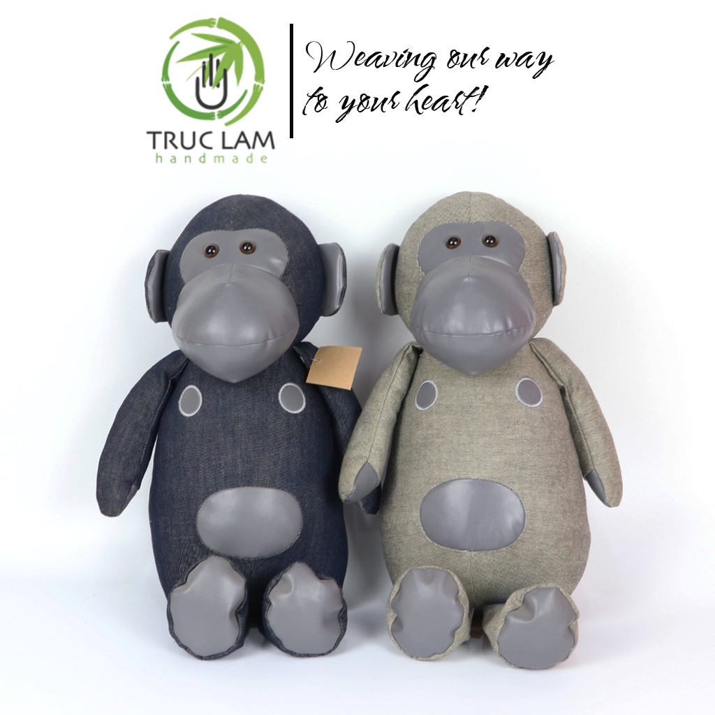 Đồ Chơi Cho Bé Thú Nhồi Bông Hình Con Khỉ Vải Denim Phối Da Bông Gòn Cao Cấp – Trúc Lâm Handmade
