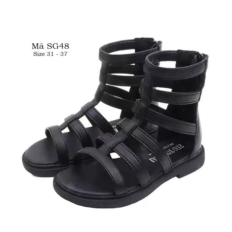 Giày Sandal chiến binh bé gái 5 - 12 tuổi thời trang da mềm, màu đen dễ phối đồ đi chơi đi biển hè phong cách SG48