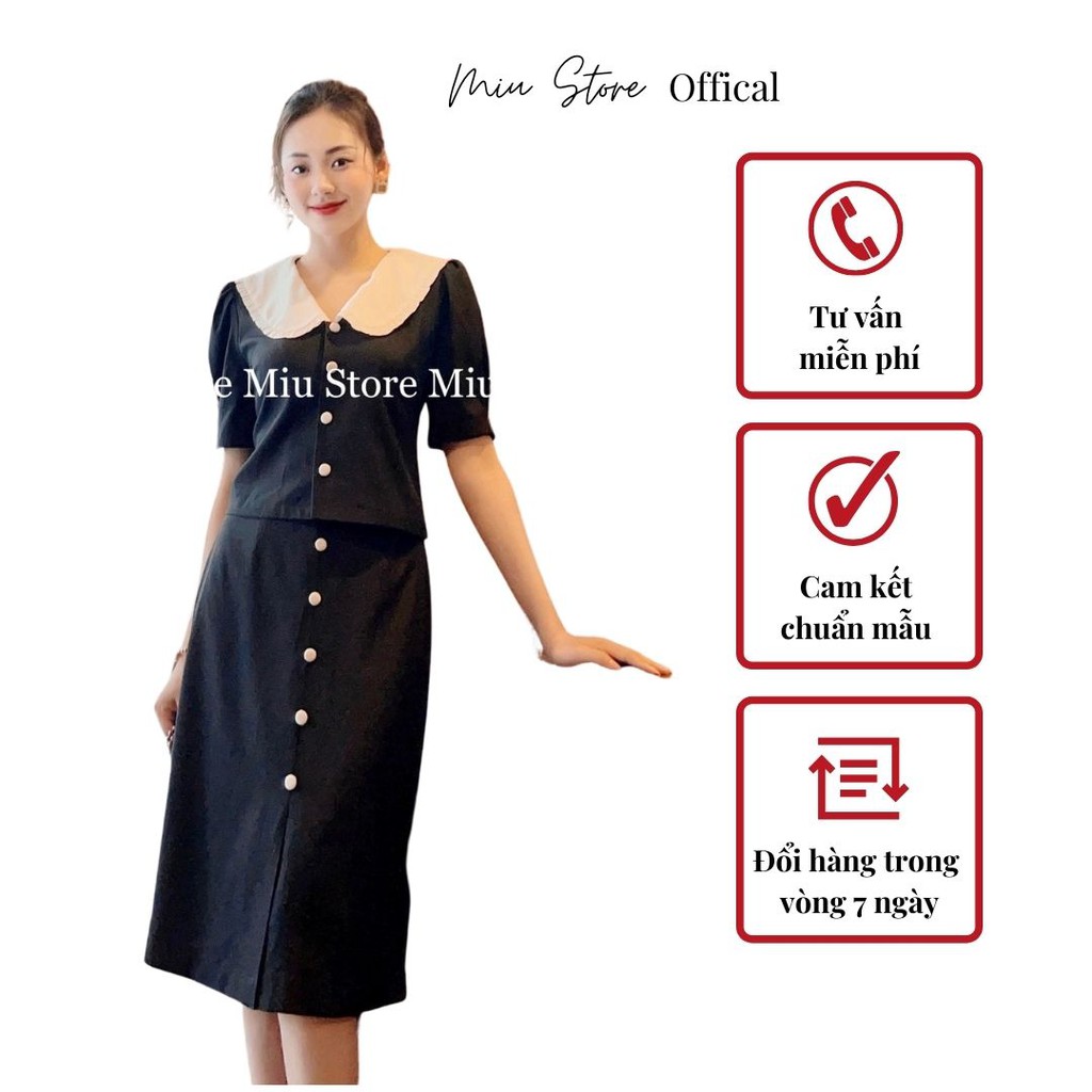 Bộ thiết kế nữ công sở áo váy đen tuypsi mềm MIUSTORE SMJ0027