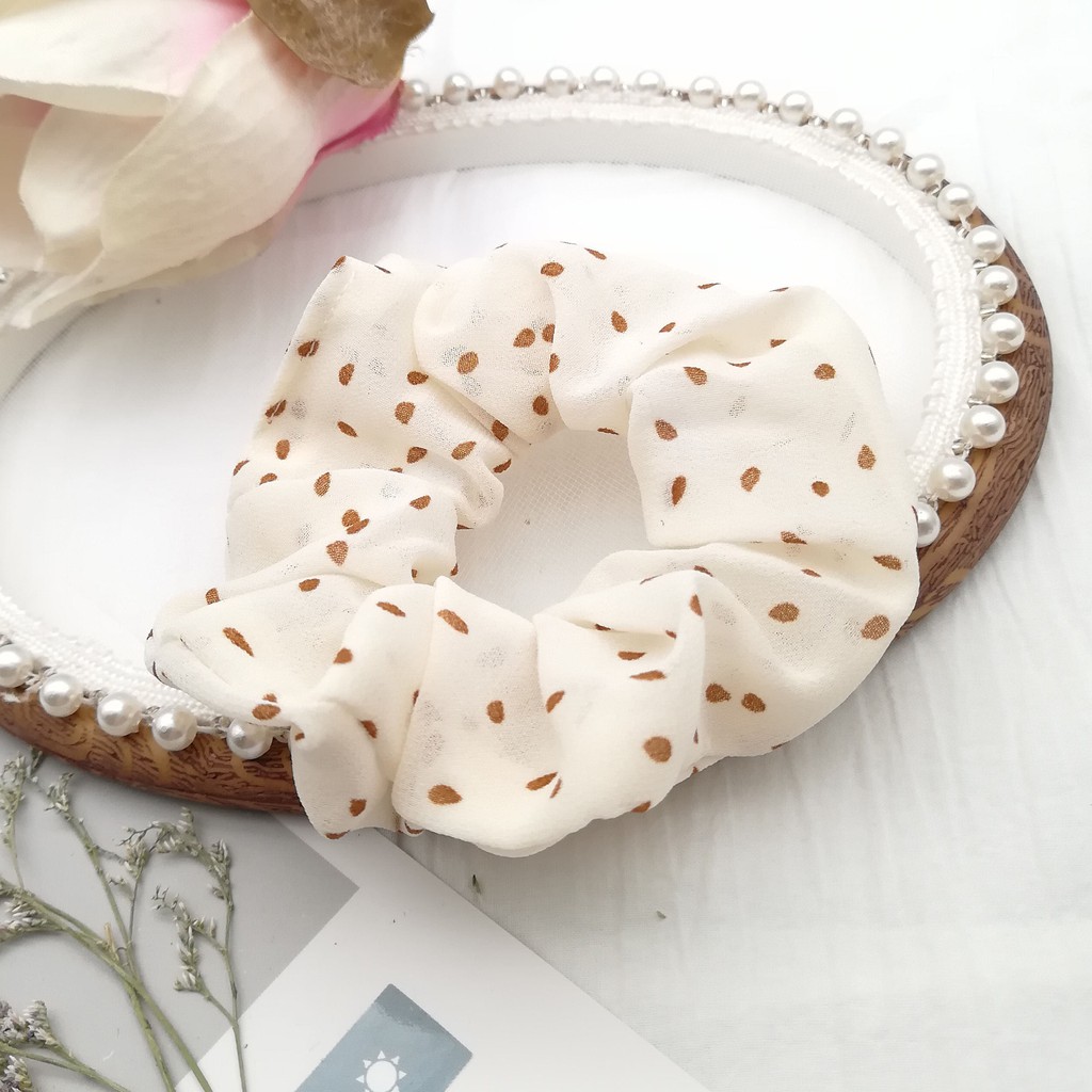 ( HOT) Dây buộc tóc, cột tóc vải scrunchies chiffon chấm bi siêu đẹp K2020