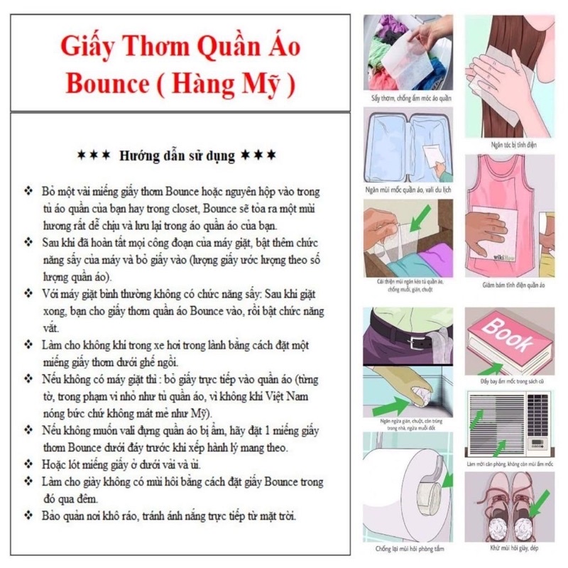 Tách lẻ Giấy Thơm Quần Áo Bounce Làm Mềm Vải, Thơm Phòng, Khử Mùi Nhà Vệ Sinh, Xe Hơi