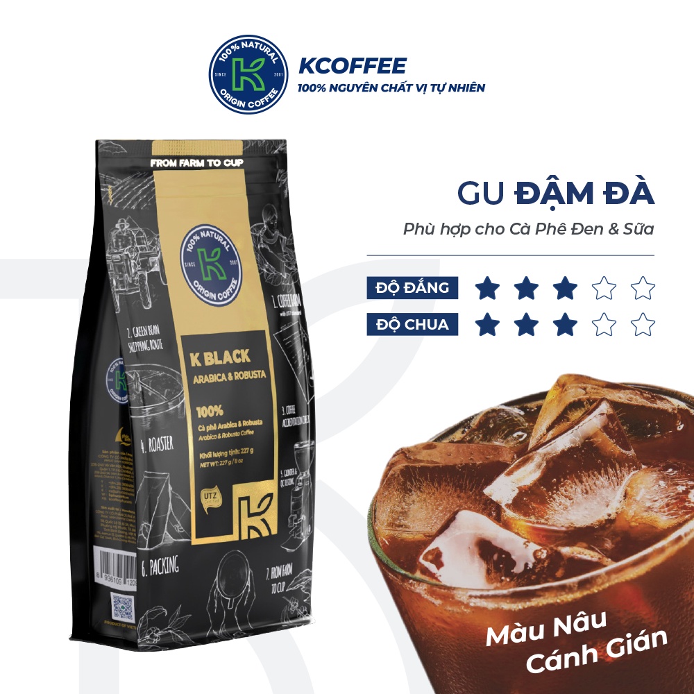 Cà phê rang xay nguyên chất K Black 227g thương hiệu K COFFEE