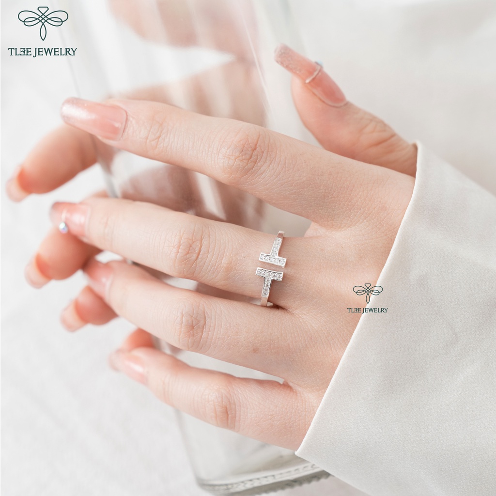 Nhẫn bạc nữ TLEE chữ H hở nạm đá cao cấp TleeJewelry A0181