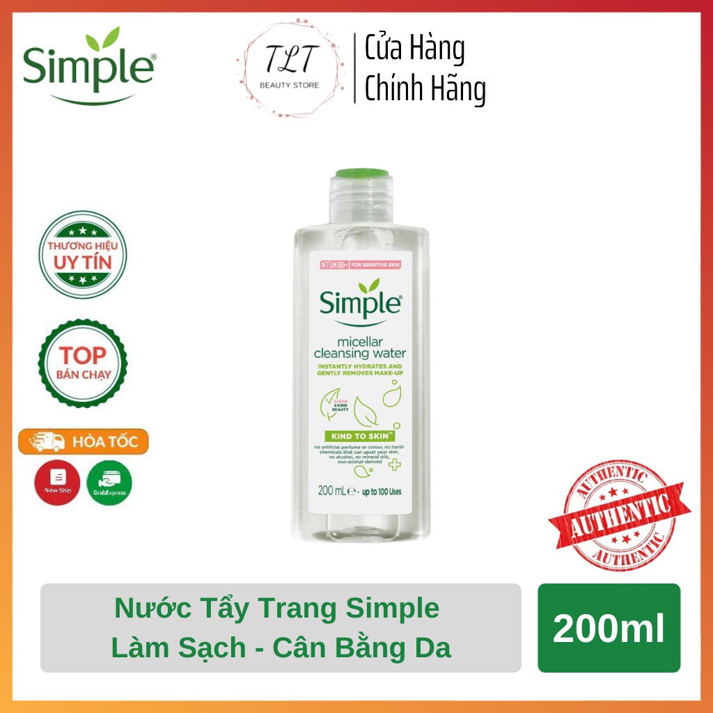 Nước Tẩy Trang Simple Kind To Skin Micellar Cleansing Water Cho Da Nhạy Cảm 200ml
